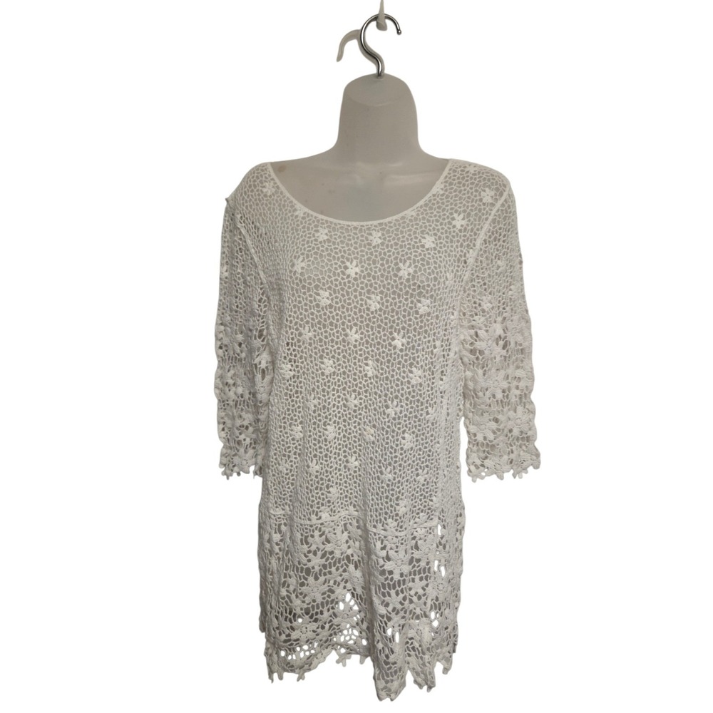 J Valdi White Crochet Swim Cover Up Dress Floral Lace Cotton 35385 Womens Medium
